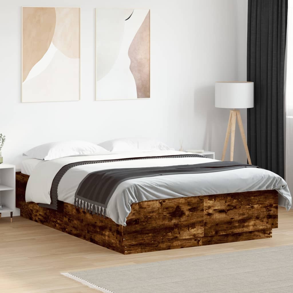 Bed frame without mattress smoked oak 140x200 cm