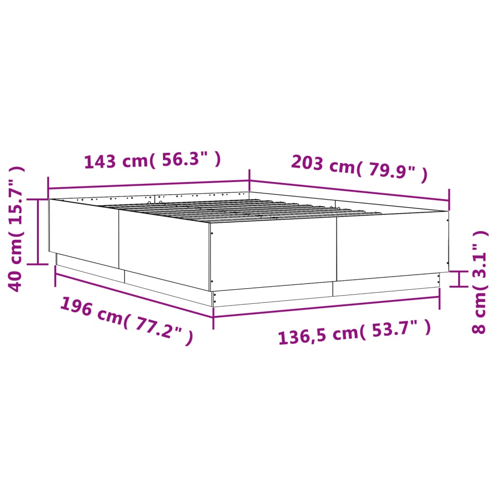 Cadre de lit sans matelas sonoma gris 140x200 cm