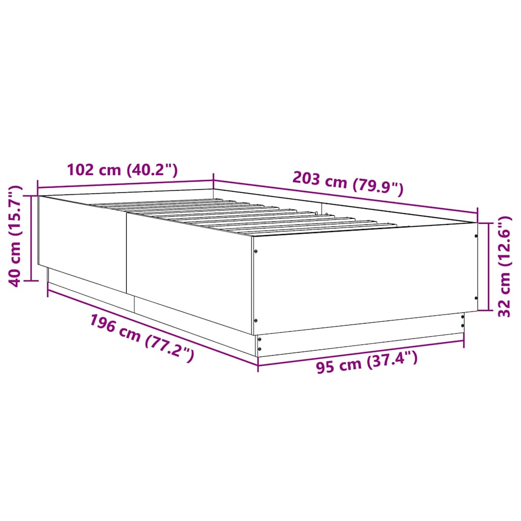 Cadre de lit sans matelas chêne fumé 100x200 cm