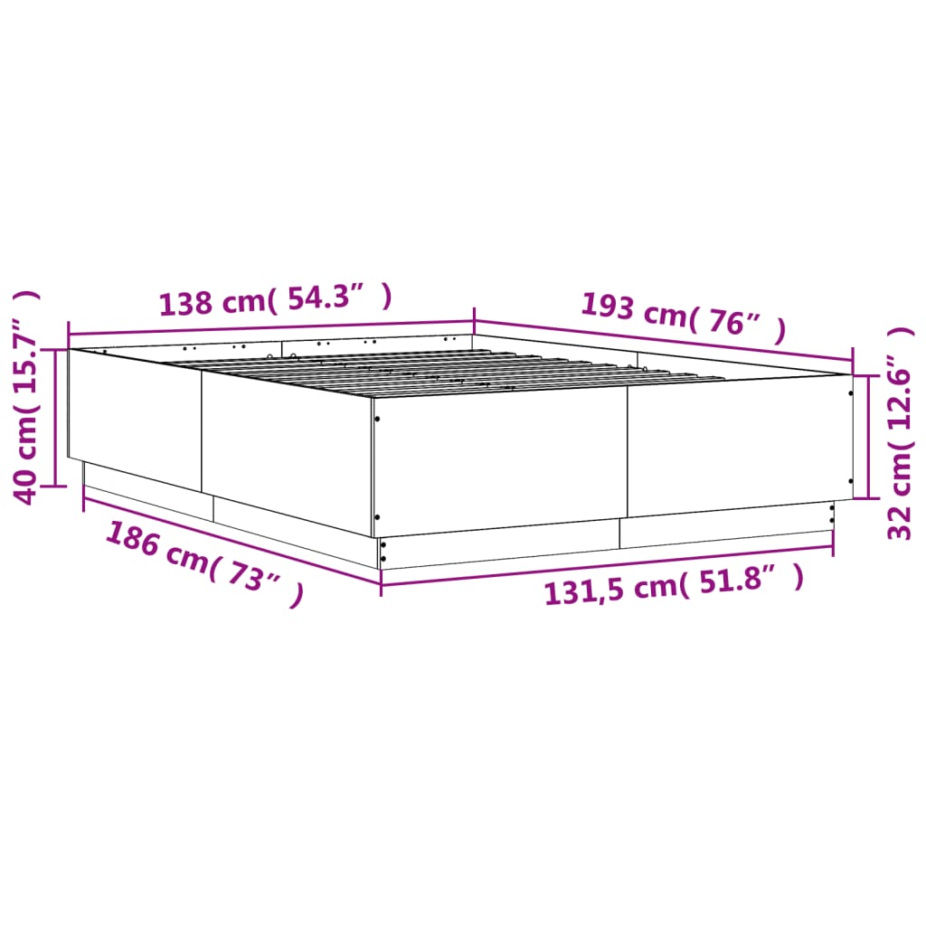 Cadre de lit sans matelas noir 135x190 cm