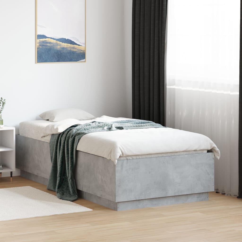 Cadre de lit sans matelas gris béton 75x190 cm