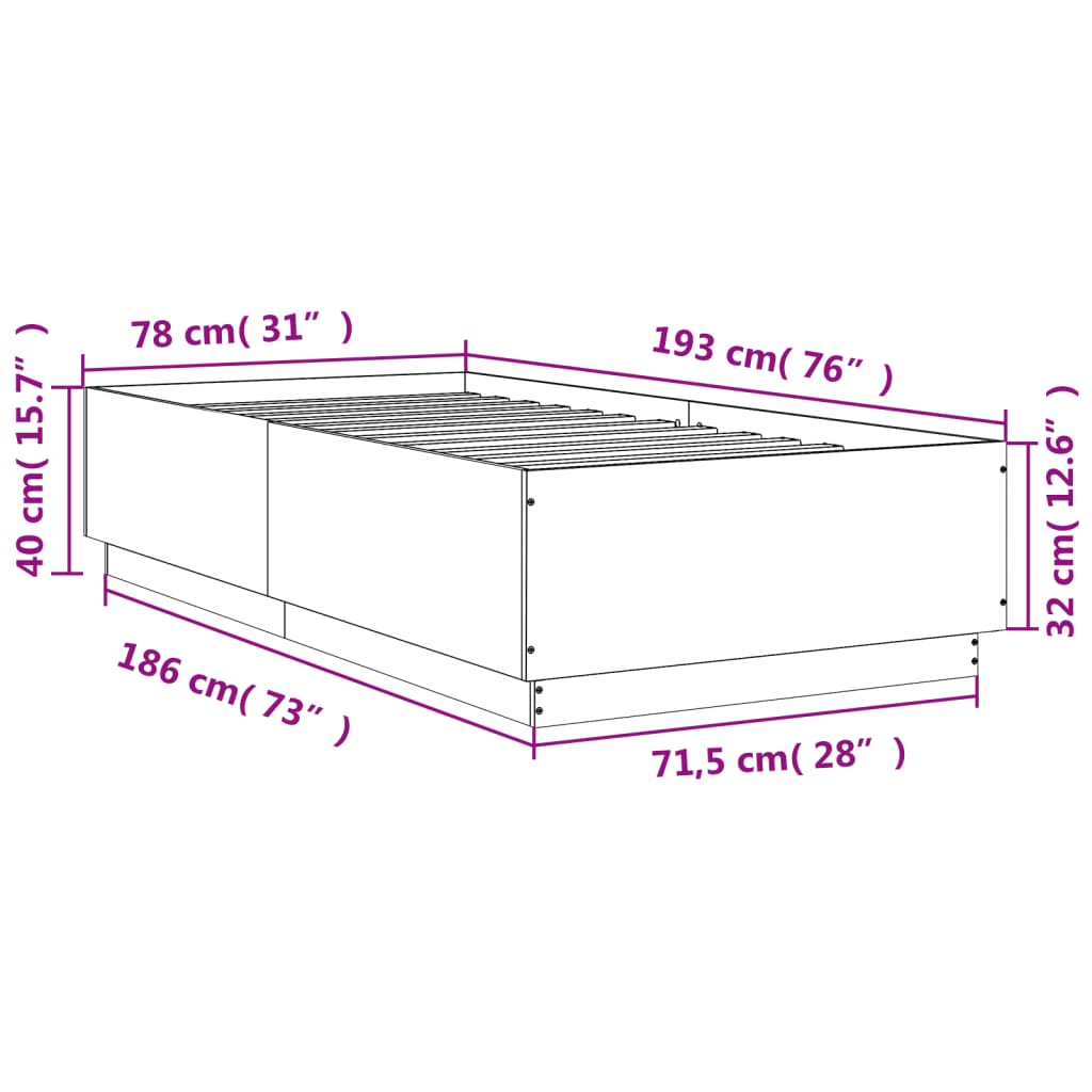 Bed frame without mattress smoked oak 75x190 cm