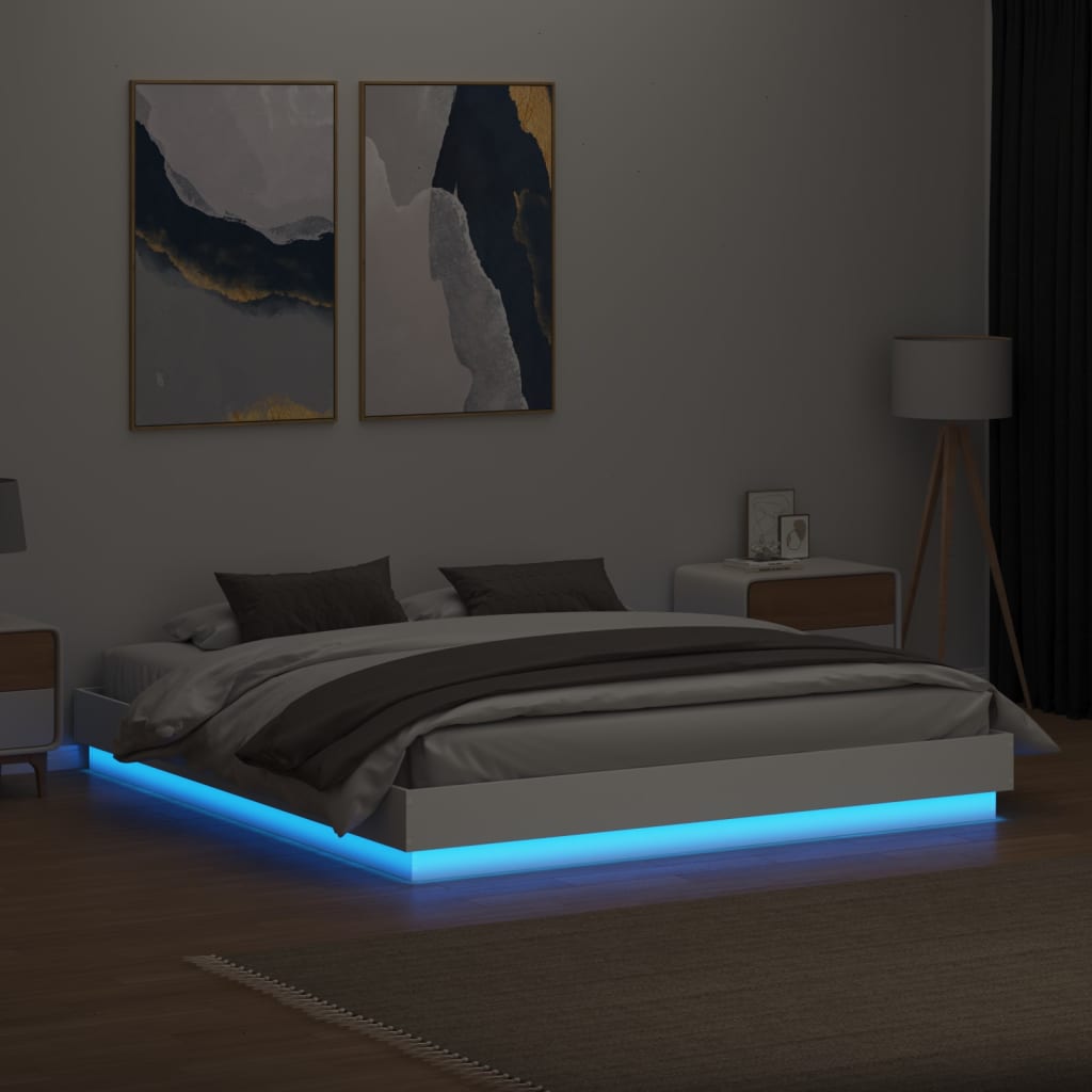 Cadre de lit avec LED sans matelas blanc 200x200 cm