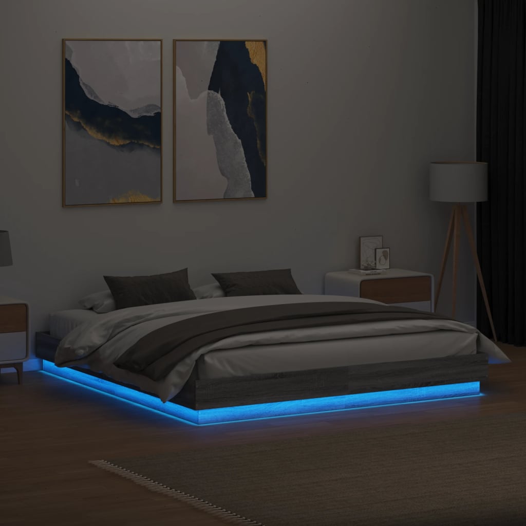 Cadre de lit avec LED sans matelas sonoma gris 200x200 cm