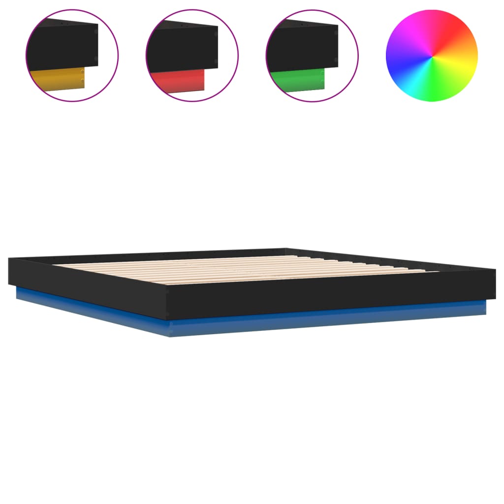 Bed frame with LED without mattress black 180x200 cm