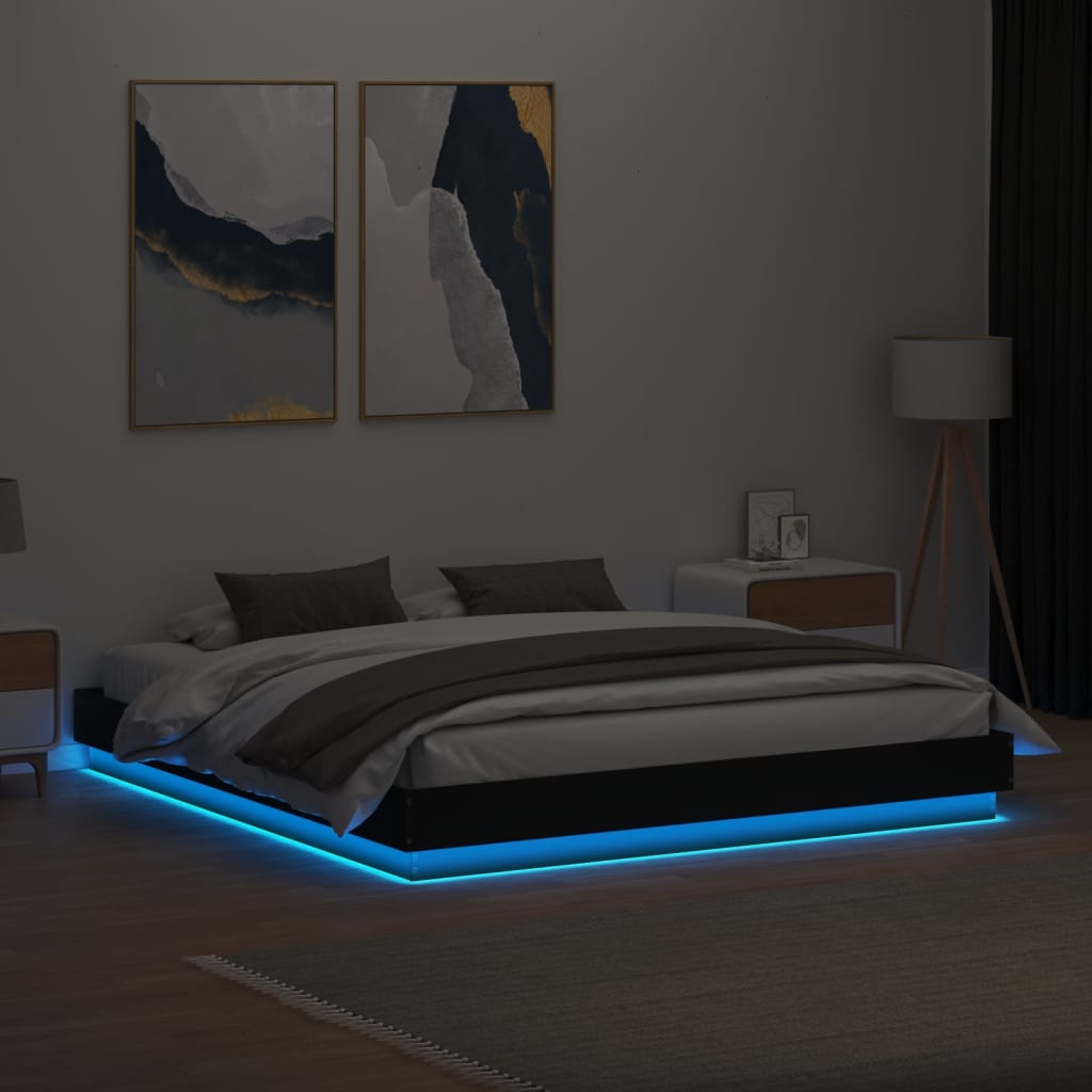 Bed frame with LED without mattress black 180x200 cm