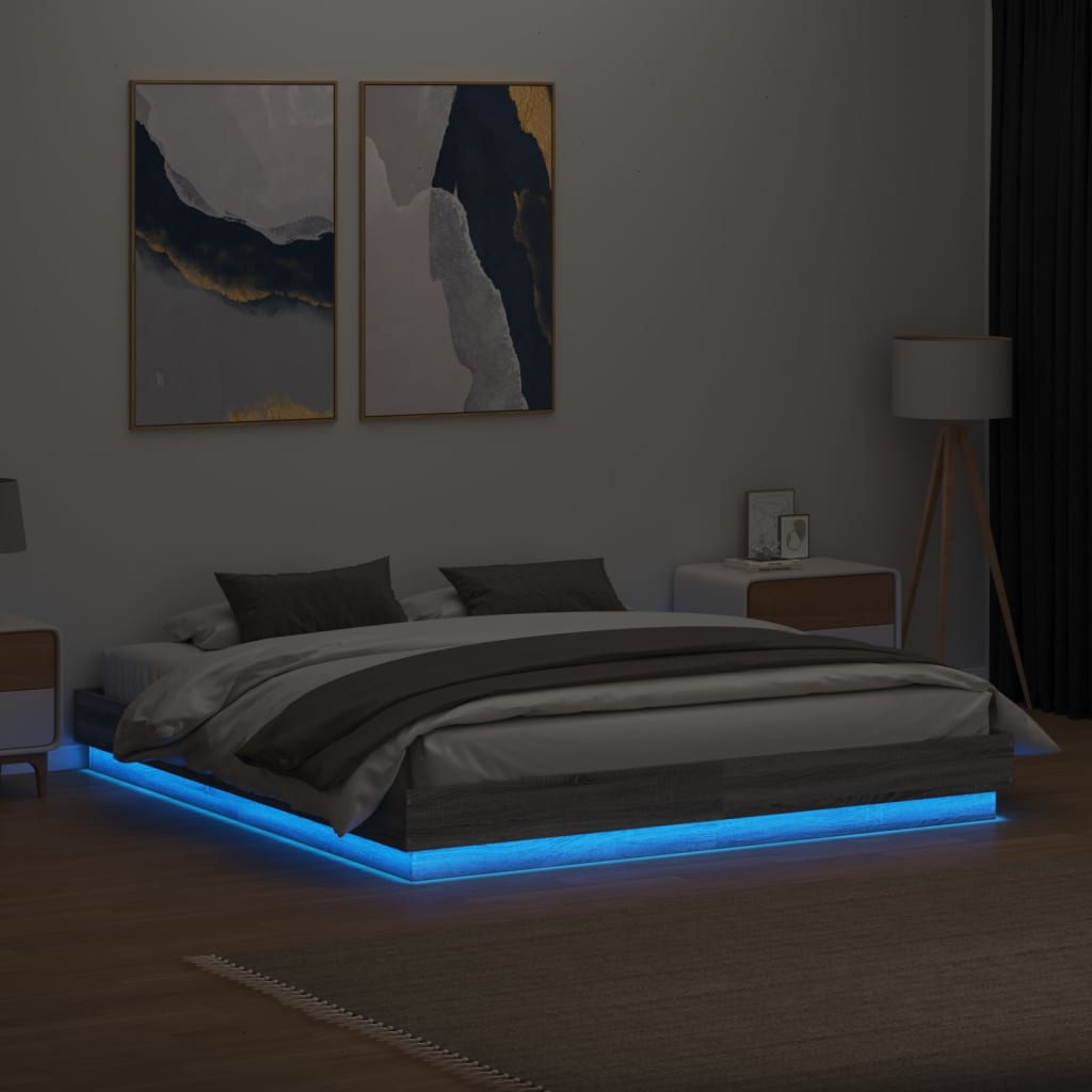 Cadre de lit avec LED sans matelas sonoma gris 180x200 cm