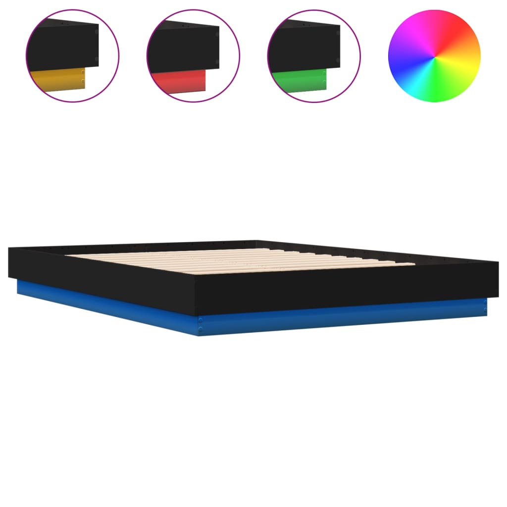 Bed frame with LED without mattress black 160x200 cm