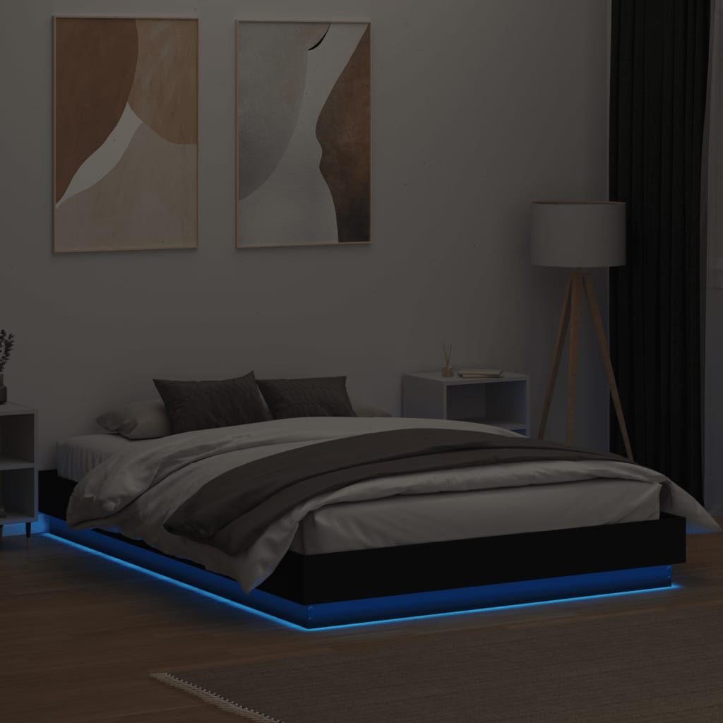 Bed frame with LED without mattress black 160x200 cm