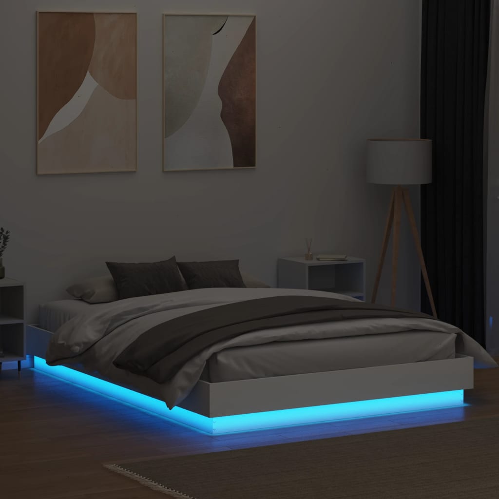 Cadre de lit avec LED sans matelas blanc 150x200 cm