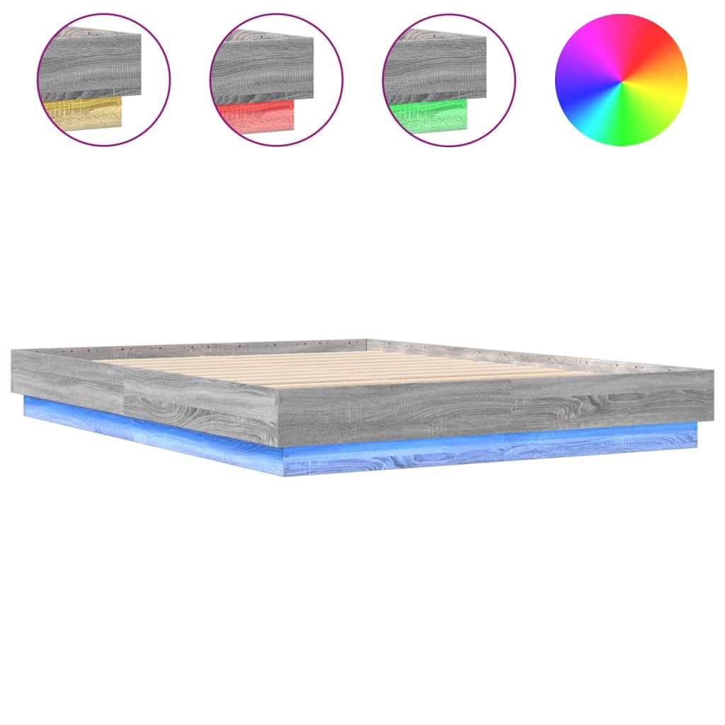 Cadre de lit avec LED sans matelas sonoma gris 150x200 cm