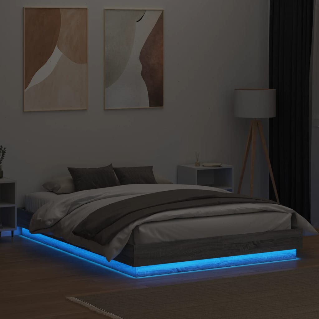 Cadre de lit avec LED sans matelas sonoma gris 150x200 cm