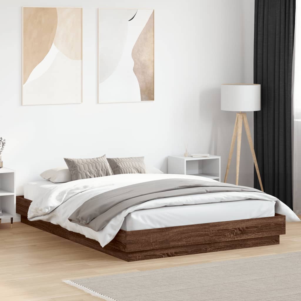 Cadre de lit avec LED sans matelas chêne marron 150x200 cm