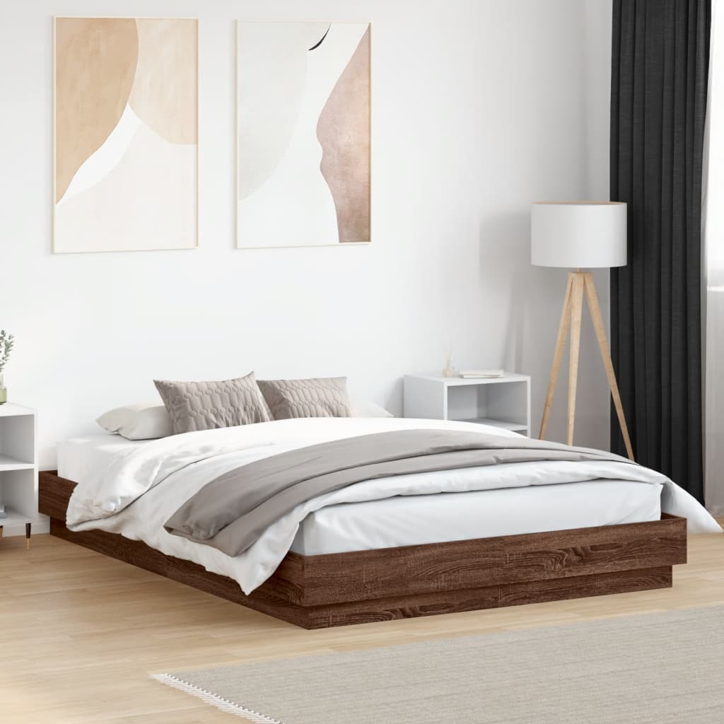 Cadre de lit avec LED sans matelas chêne marron 120x200 cm