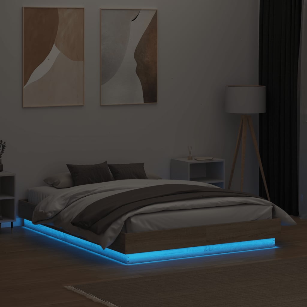 Cadre de lit avec LED sans matelas chêne sonoma 140x190 cm