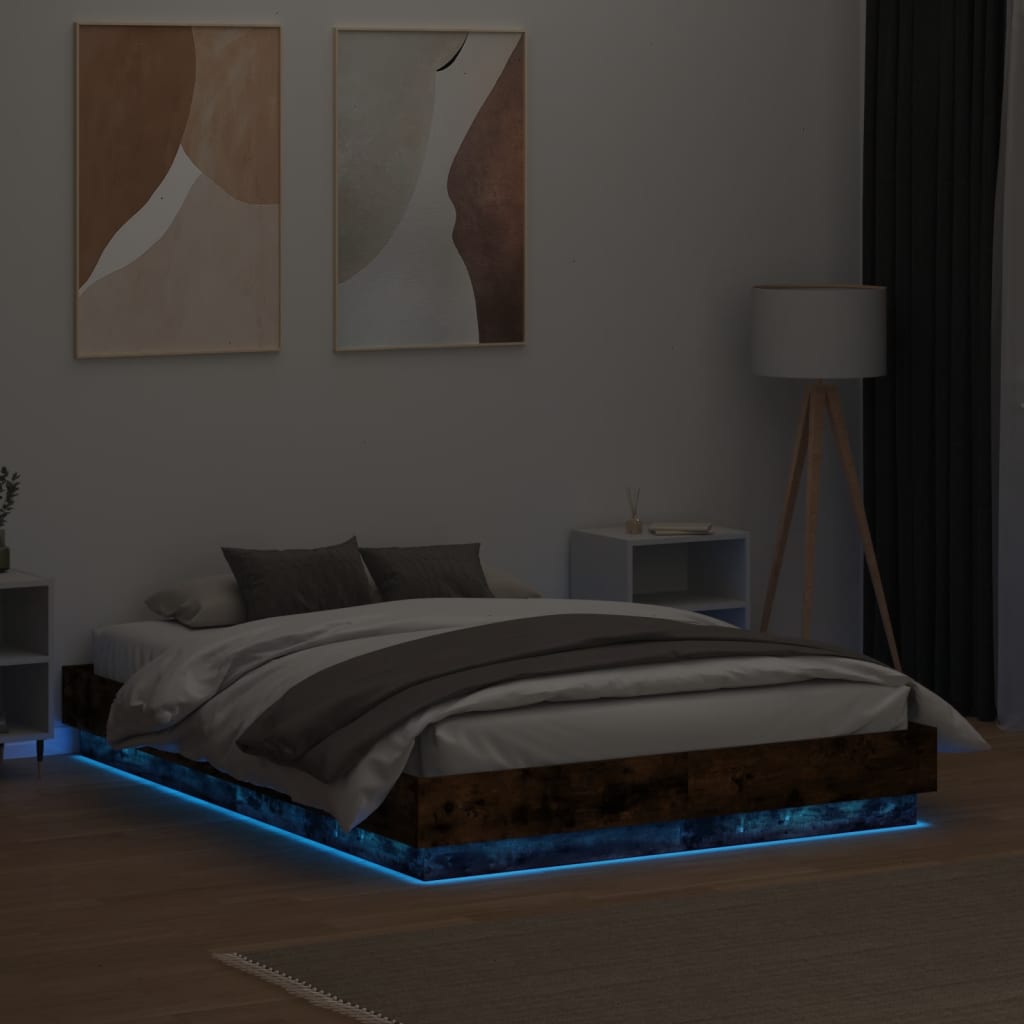 Cadre de lit avec LED sans matelas chêne fumé 140x190 cm