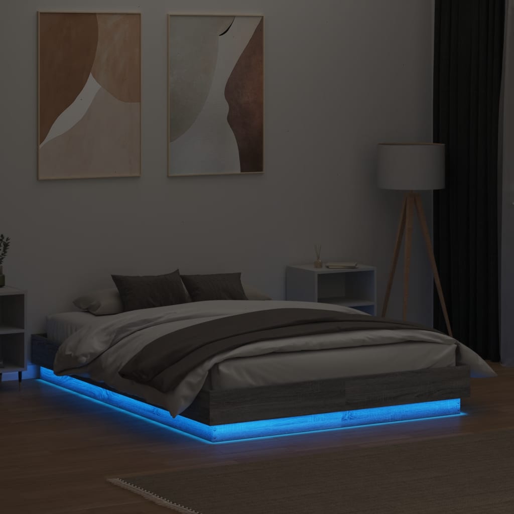 Cadre de lit avec LED sans matelas sonoma gris 140x190 cm