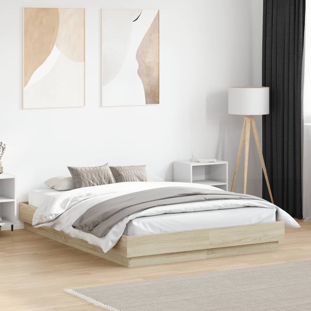 Cadre de lit avec LED sans matelas chêne sonoma 135x190 cm