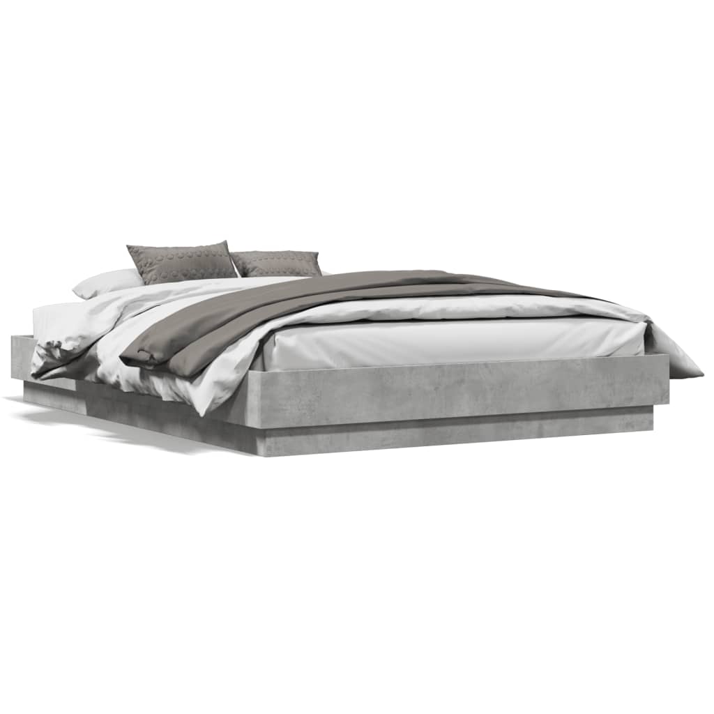 Cadre de lit avec LED sans matelas gris béton 135x190 cm