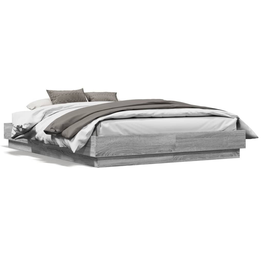 Cadre de lit avec LED sans matelas sonoma gris 135x190 cm