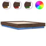 Cadre de lit avec LED sans matelas chêne marron 135x190 cm