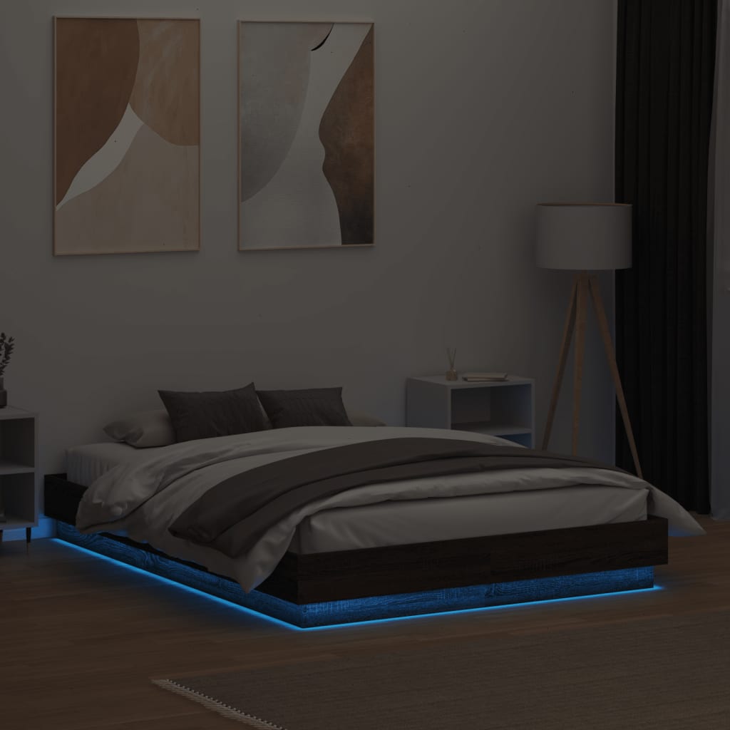 Cadre de lit avec LED sans matelas chêne marron 135x190 cm