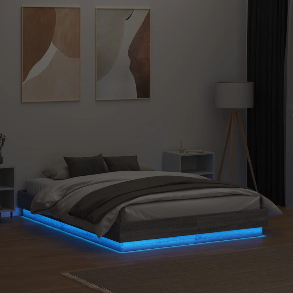 Cadre de lit avec LED sans matelas sonoma gris 120x190 cm