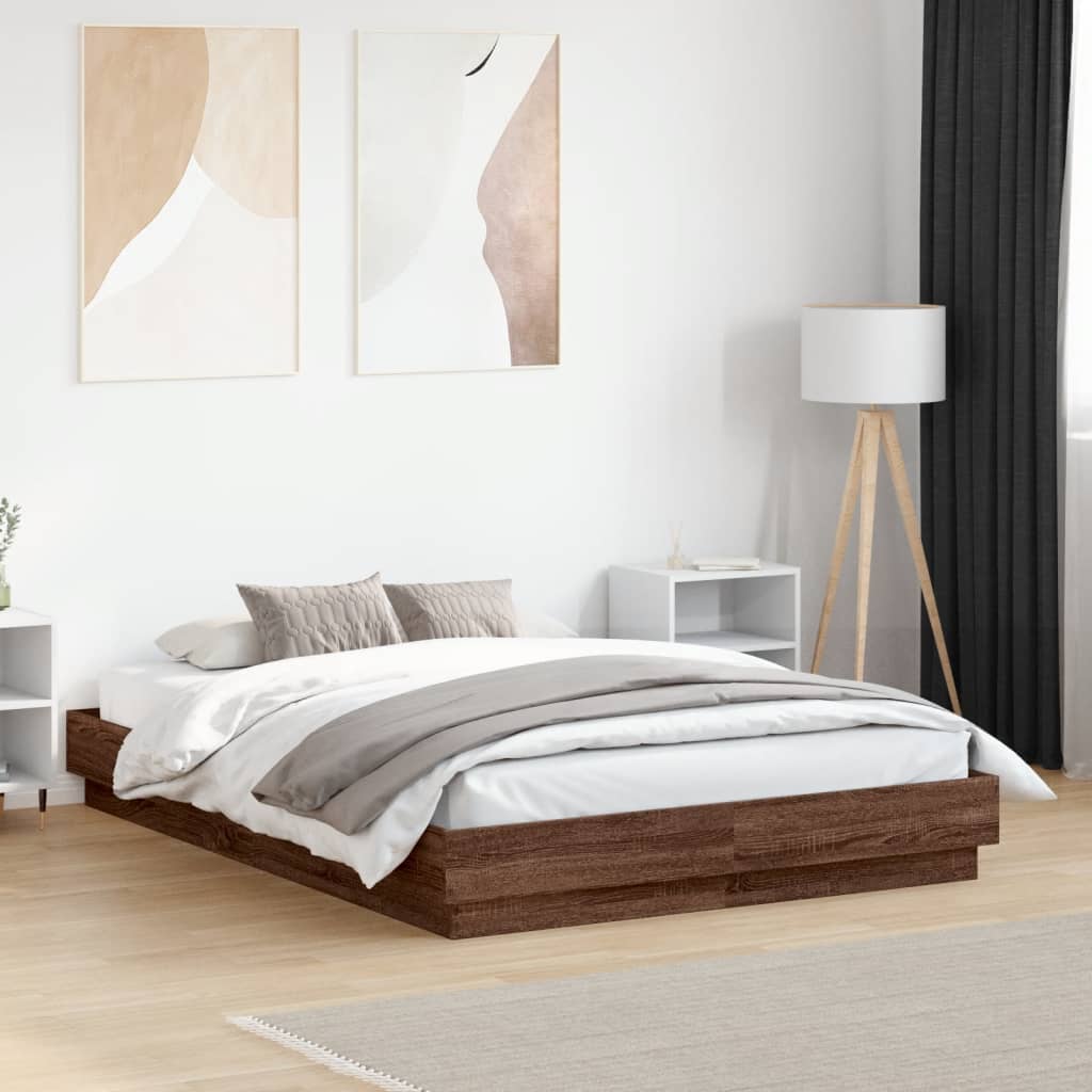 Cadre de lit avec LED sans matelas chêne marron 120x190 cm