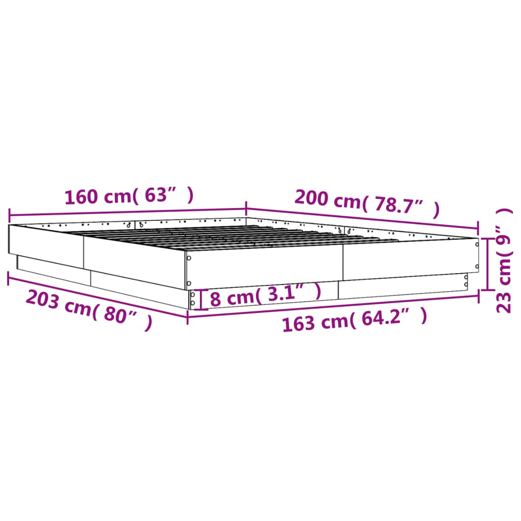 Cadre de lit sans matelas gris béton 160x200 cm