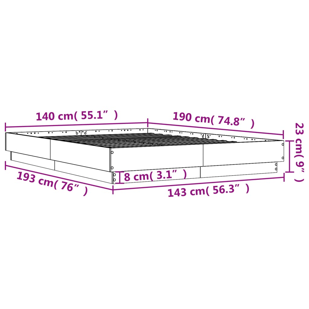 Cadre de lit sans matelas noir 140x190 cm