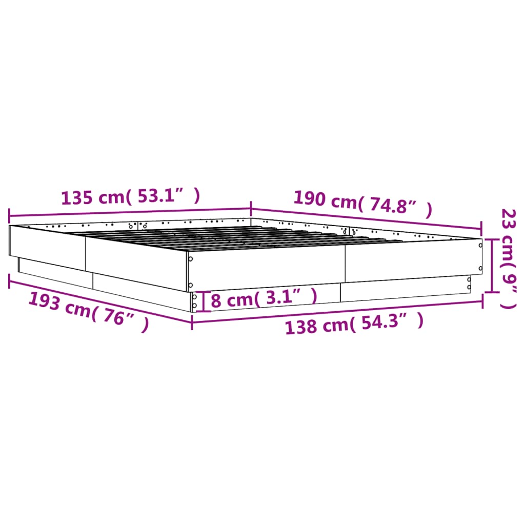 Cadre de lit sans matelas chêne sonoma 135x190 cm