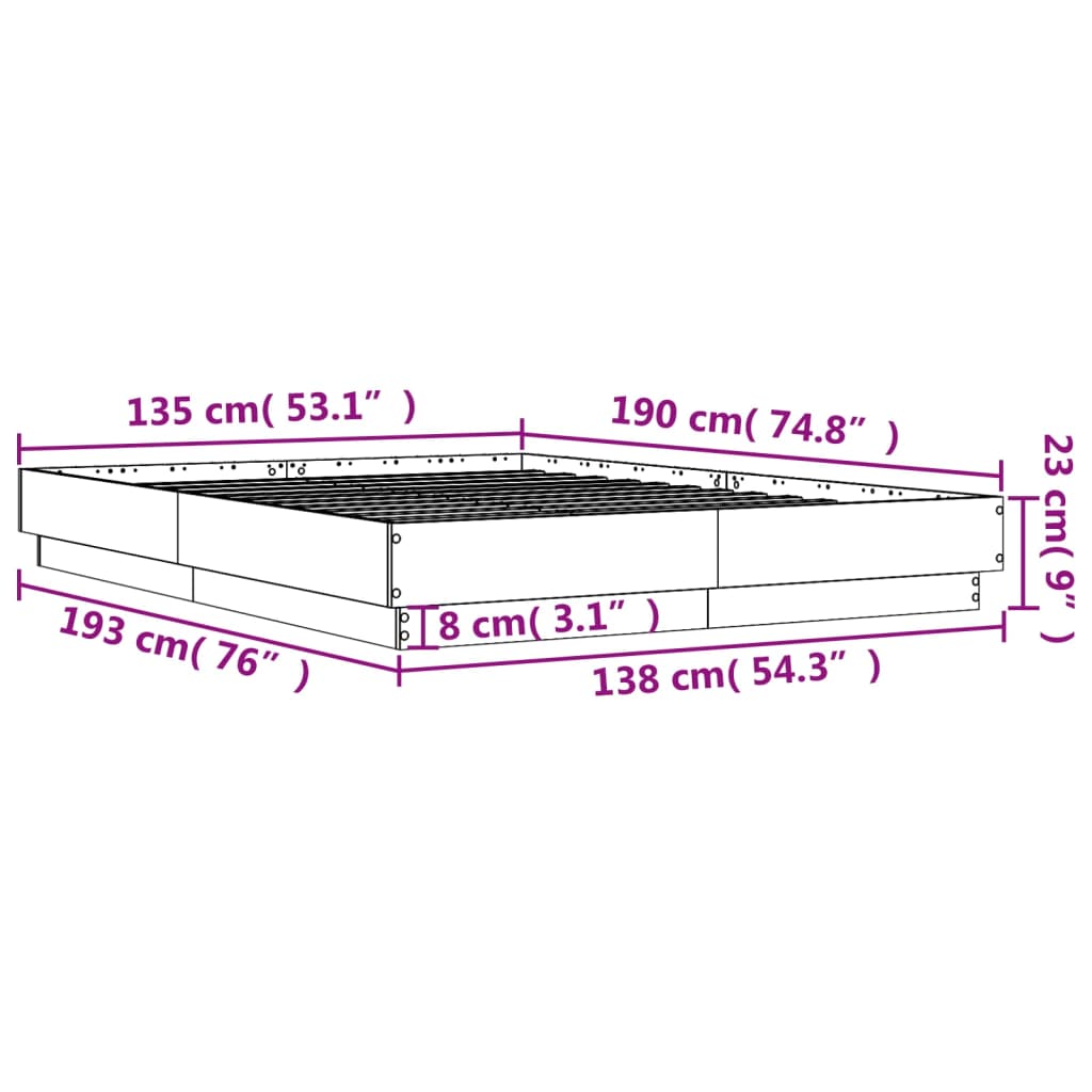 Cadre de lit sans matelas chêne fumé 135x190 cm