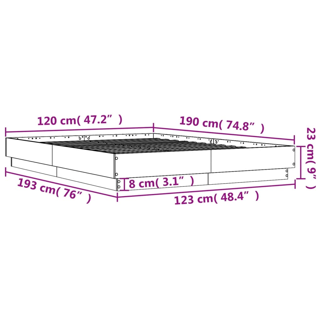 Cadre de lit sans matelas gris béton 120x190 cm