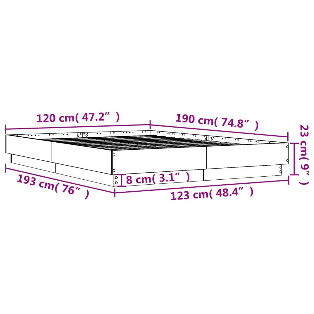 Cadre de lit sans matelas chêne fumé 120x190 cm