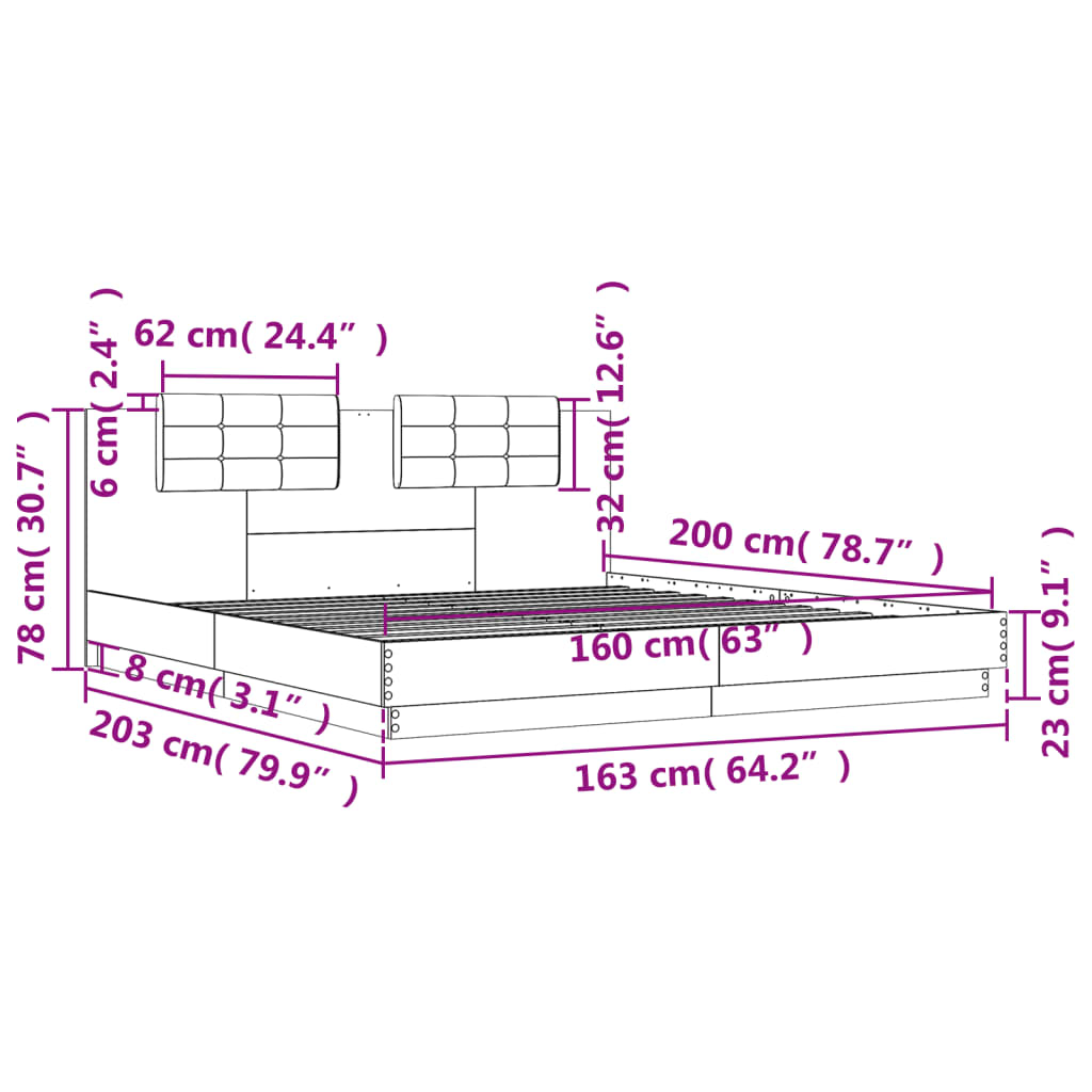 Cadre de lit sans matelas sonoma gris 160x200 cm