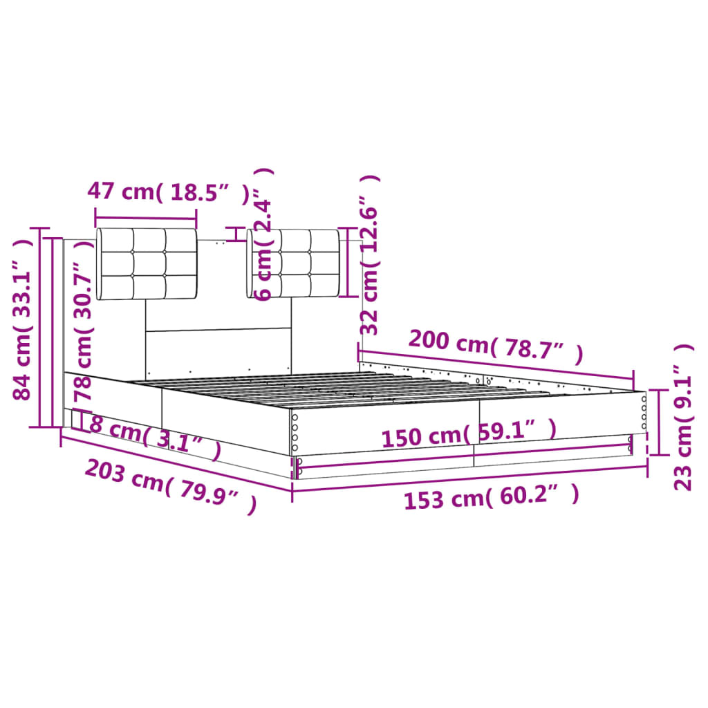 Cadre de lit sans matelas chêne sonoma 150x200 cm