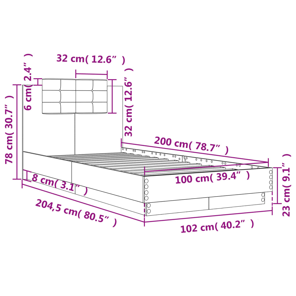 Cadre de lit sans matelas blanc 100x200 cm