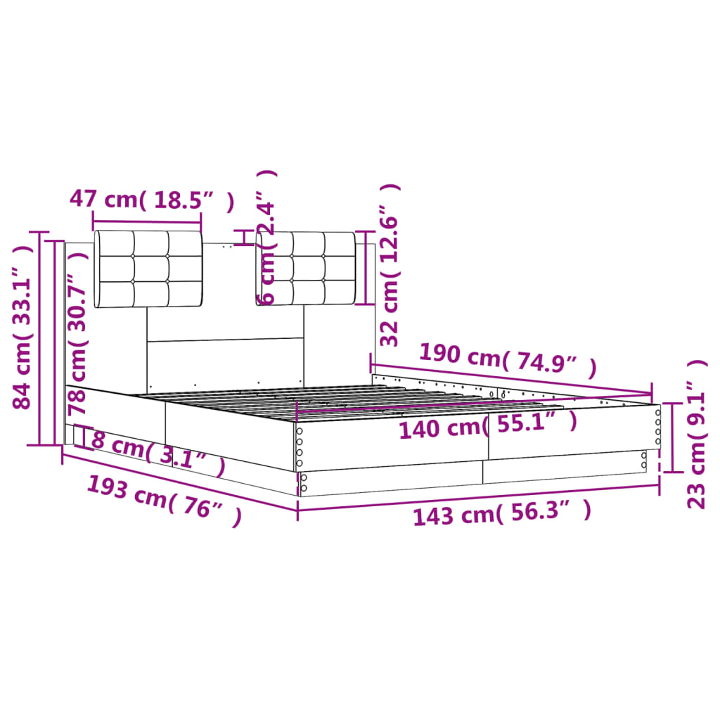 Cadre de lit sans matelas blanc 140x190 cm