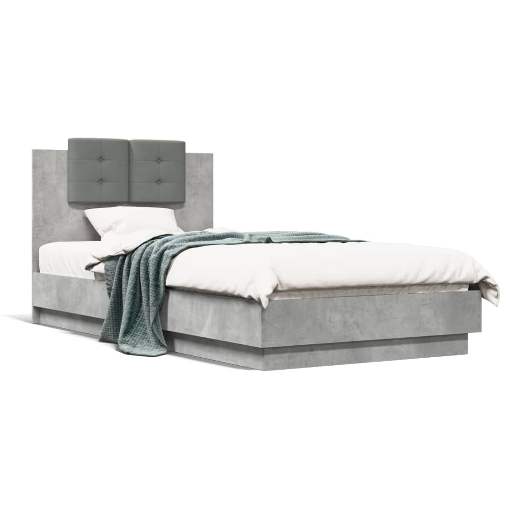 Cadre de lit sans matelas gris béton 90x190 cm