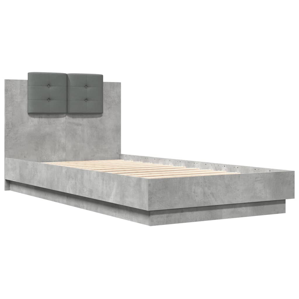 Cadre de lit sans matelas gris béton 75x190 cm