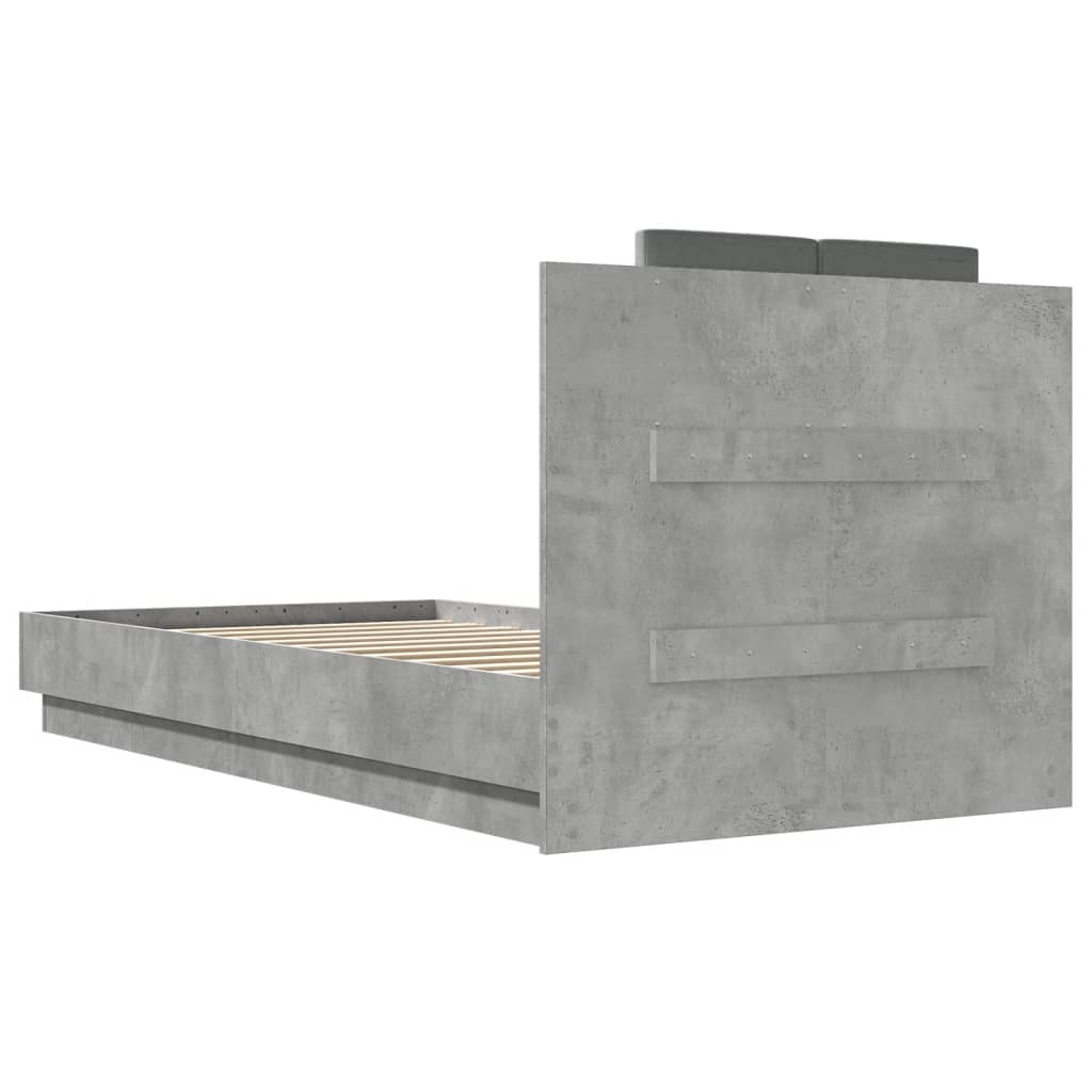 Cadre de lit sans matelas gris béton 75x190 cm