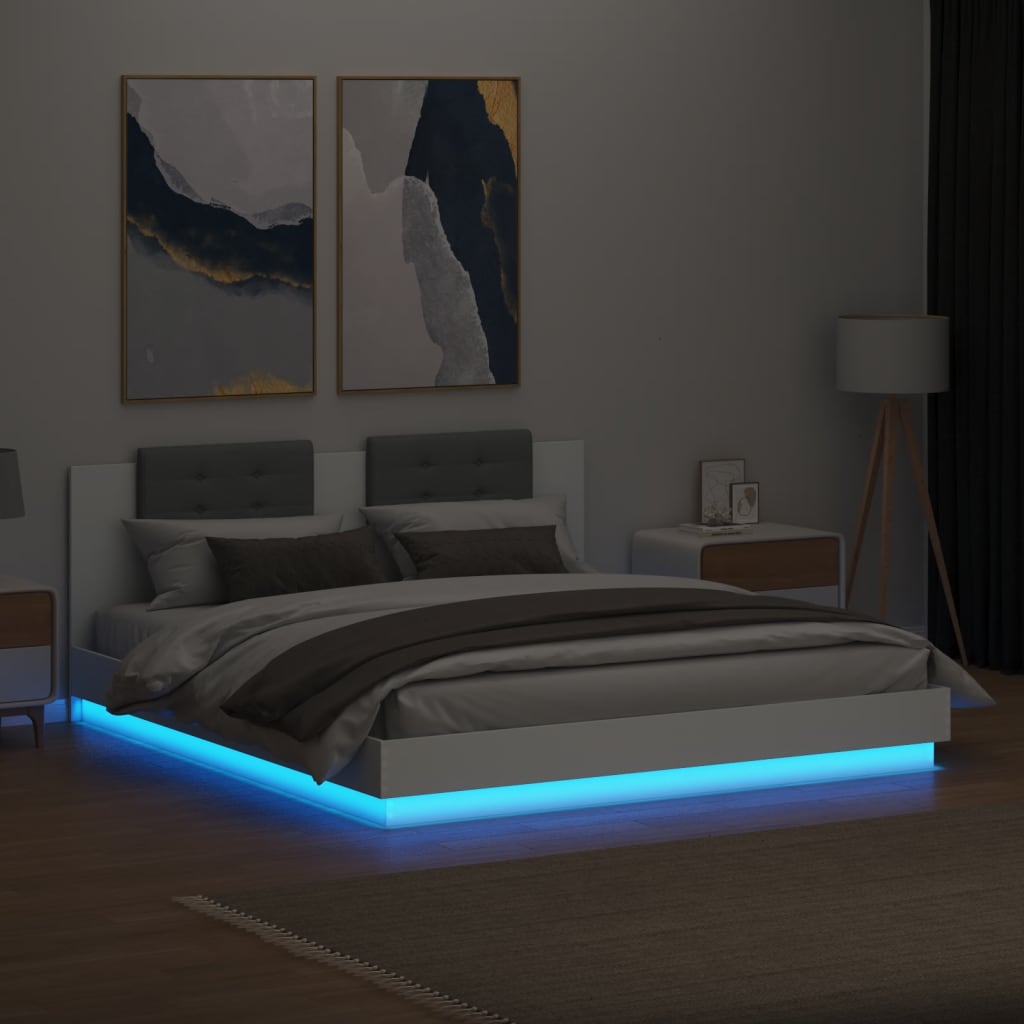 Cadre de lit avec LED sans matelas blanc 200x200 cm