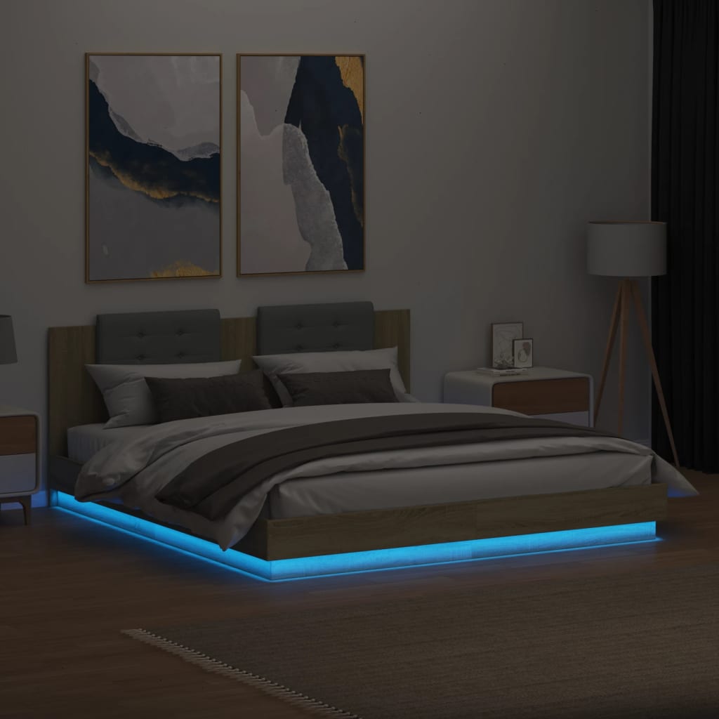 Cadre de lit avec LED sans matelas chêne sonoma 200x200 cm