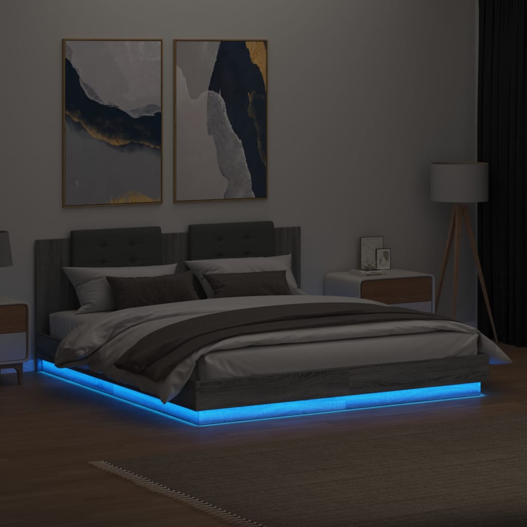 Cadre de lit avec LED sans matelas sonoma gris 200x200 cm