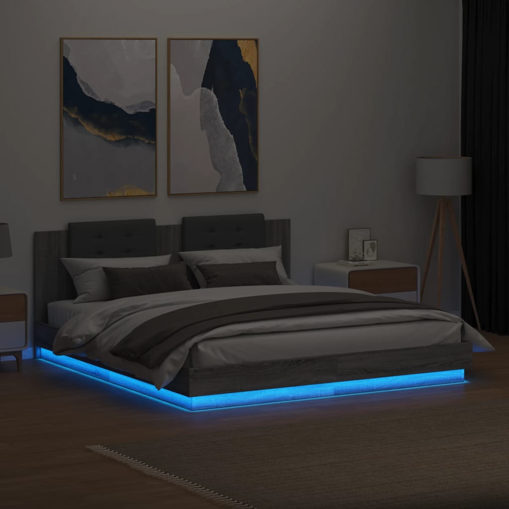 Cadre de lit avec LED sans matelas sonoma gris 180x200 cm