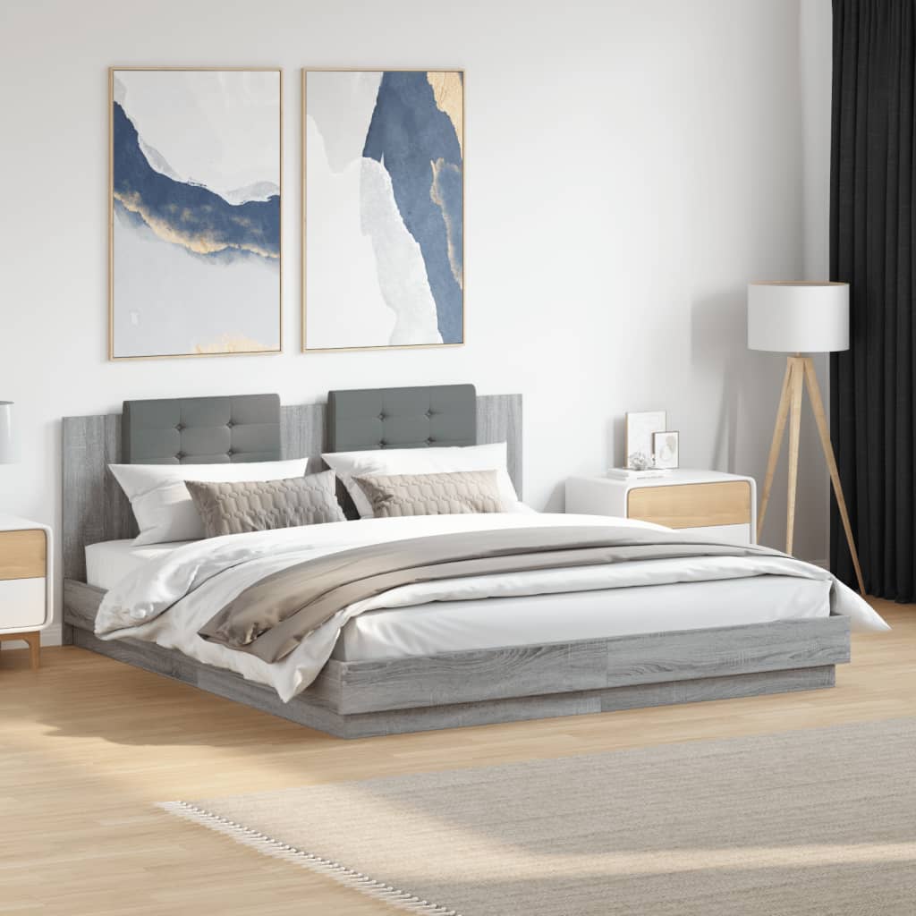 Cadre de lit avec LED sans matelas sonoma gris 180x200 cm