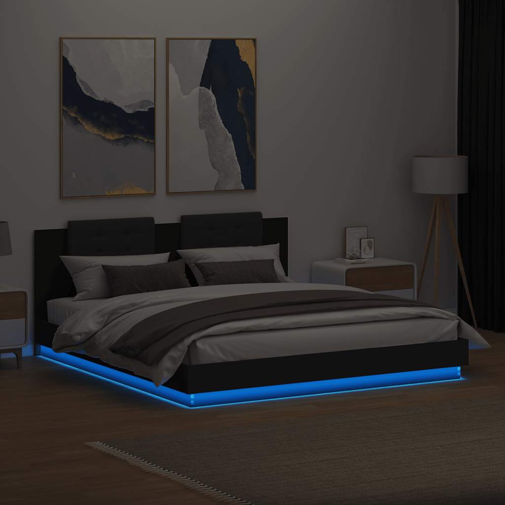 Bed frame with LED without mattress black 160x200 cm