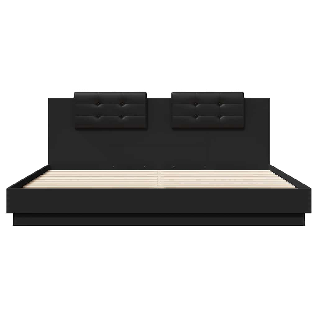 Bed frame with LED without mattress black 160x200 cm