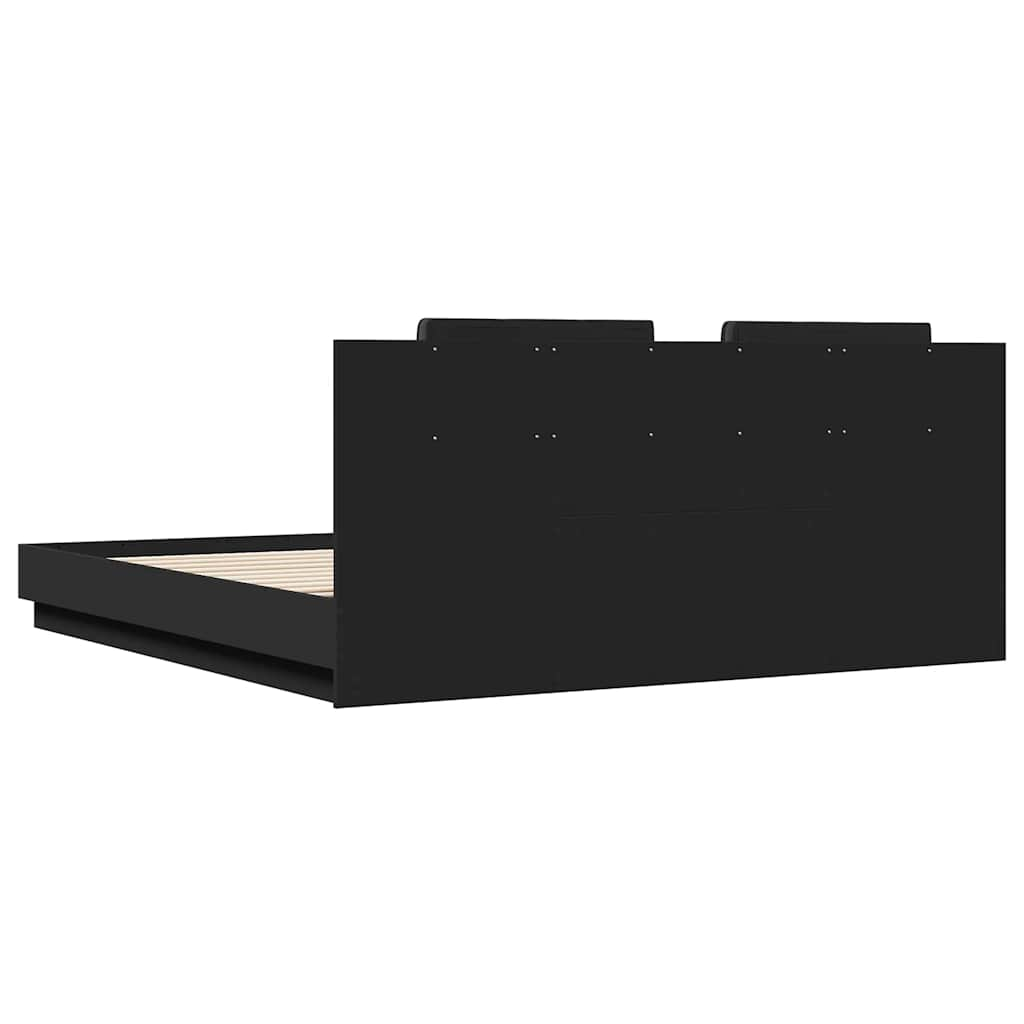 Bed frame with LED without mattress black 160x200 cm