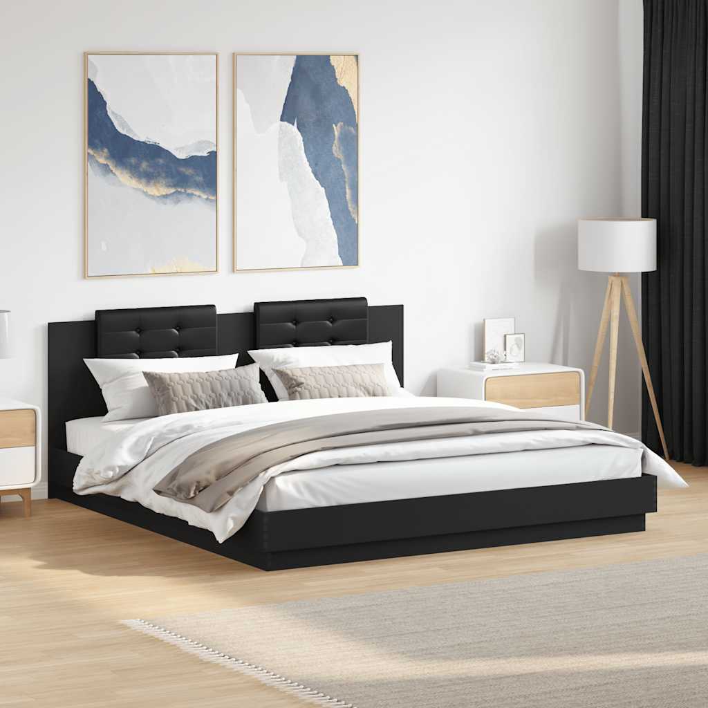 Bed frame with LED without mattress black 160x200 cm